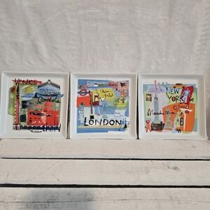 Crate & Barrel - Set of 3 appetizer city scenes  5 3/4" PLATES